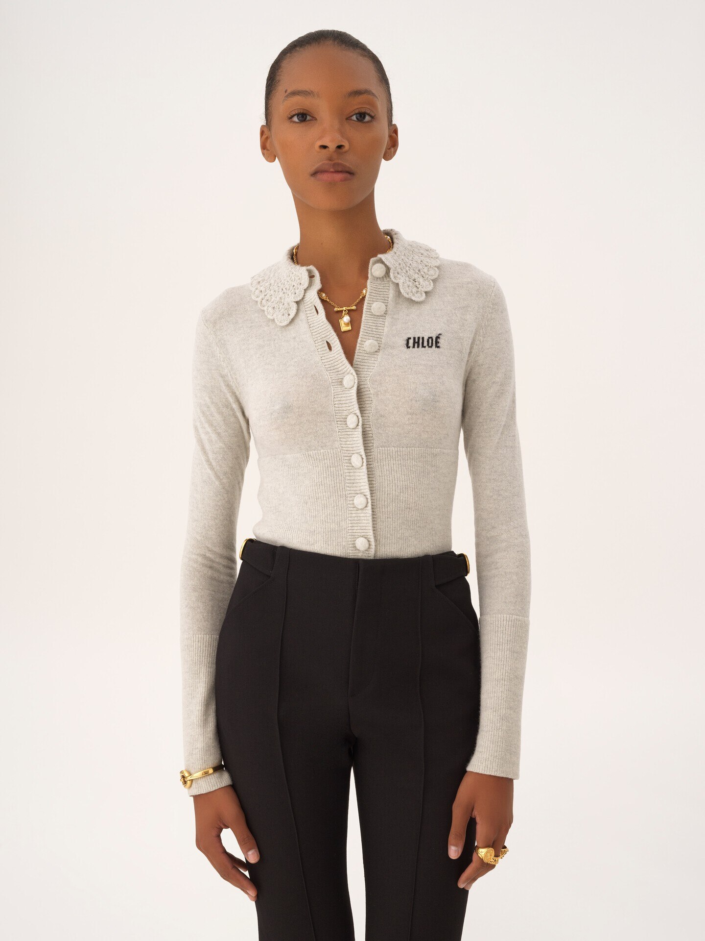 Fitted logo cardigan in a wool knit - 4