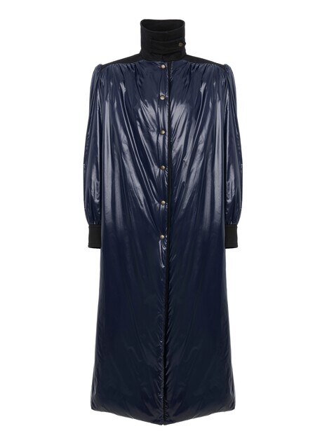 Long utilitarian coat in shiny nylon