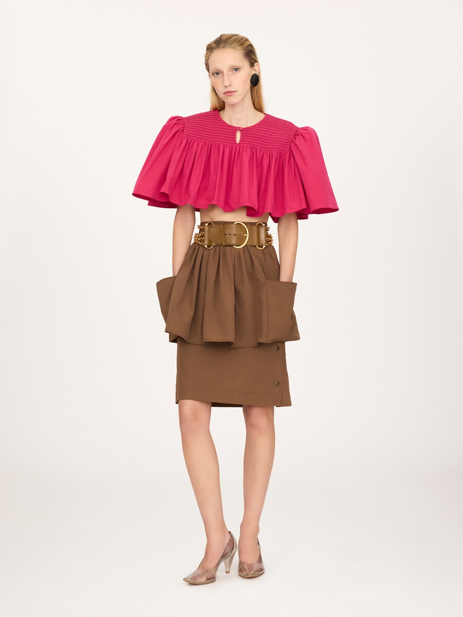 Gathered cropped top in cotton poplin - 3