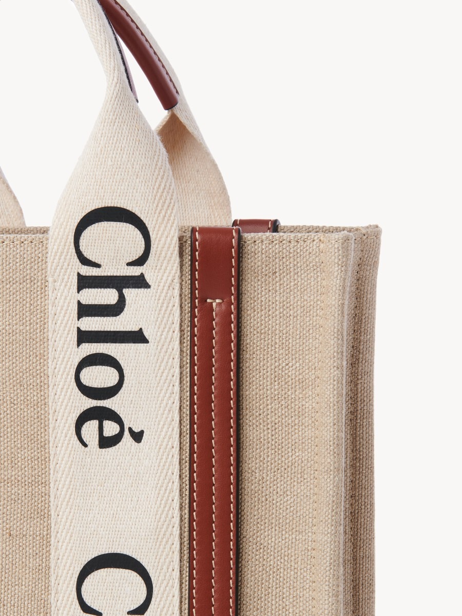 Small Woody tote bag in linen - 9