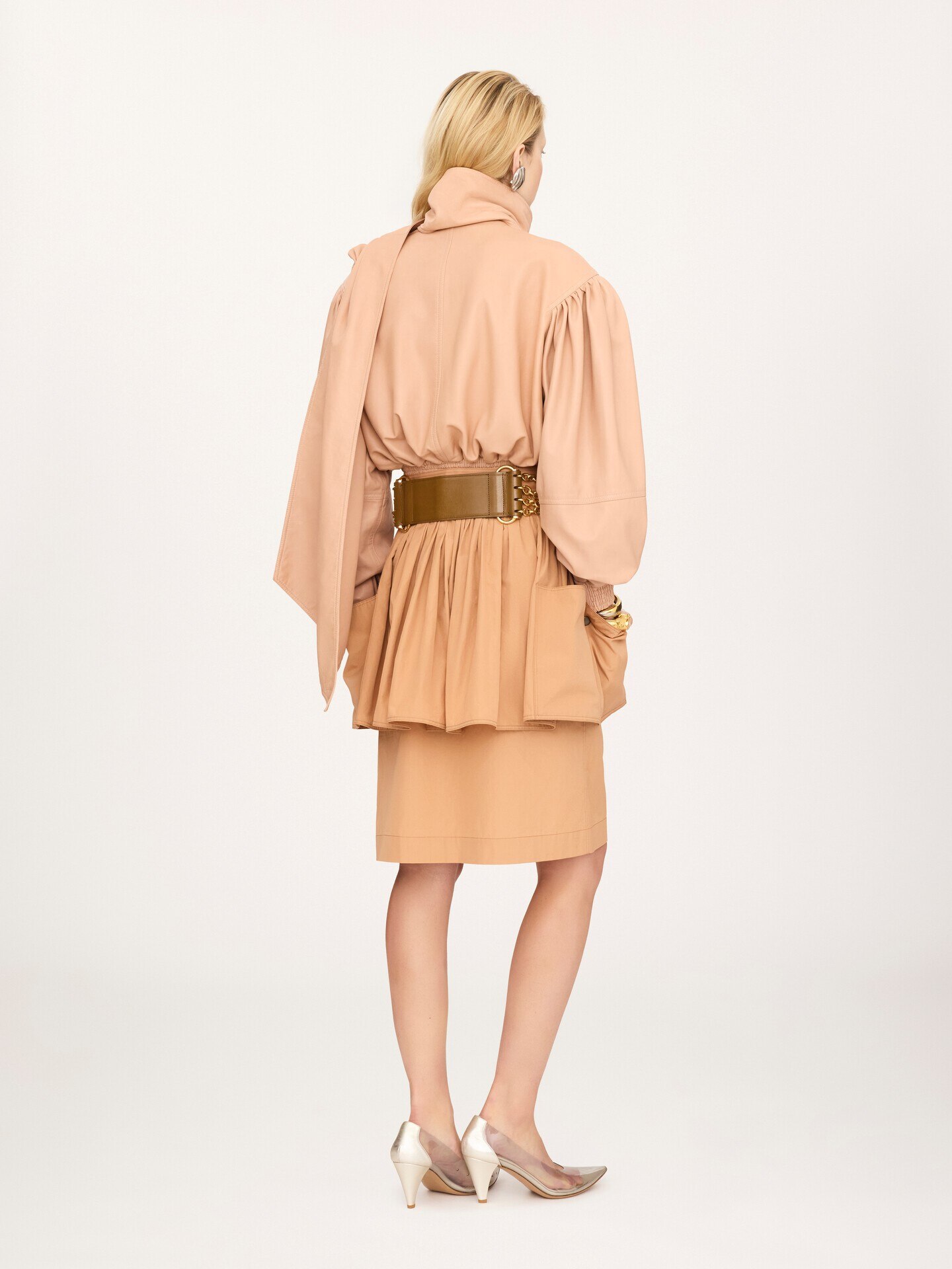 Cropped scarf leather jacket - 5