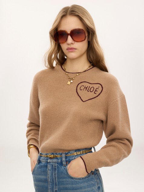 Cropped fitted logo sweater in a wool & cashmere knit