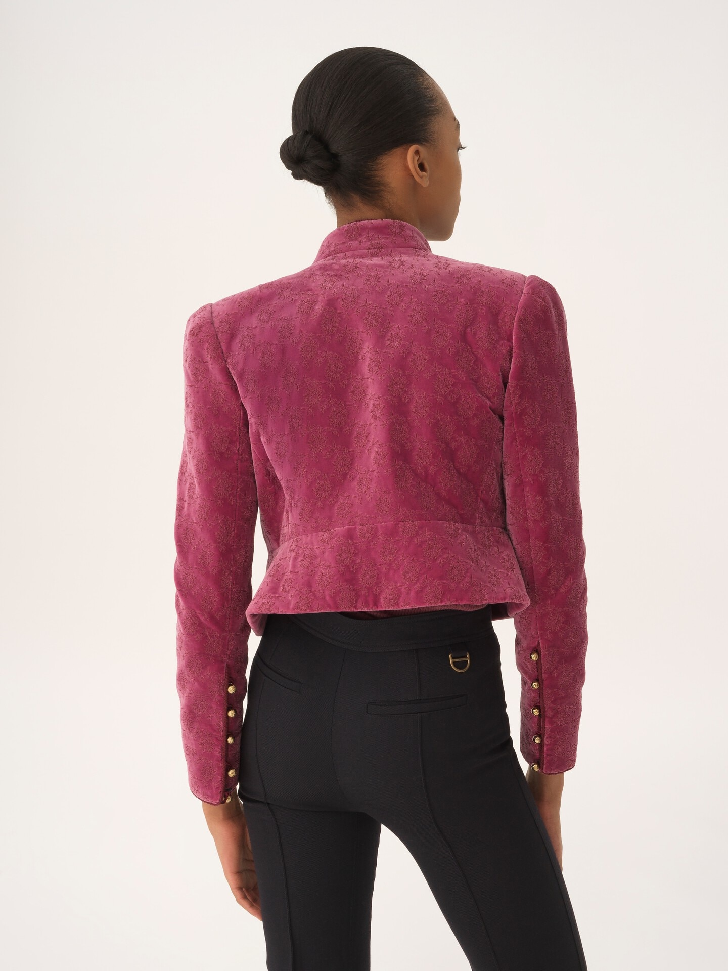 Cropped fitted jacket in velvet - 5