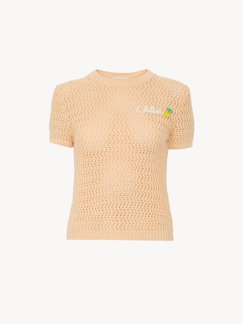 Short-sleeve logo sweater in crochet knit