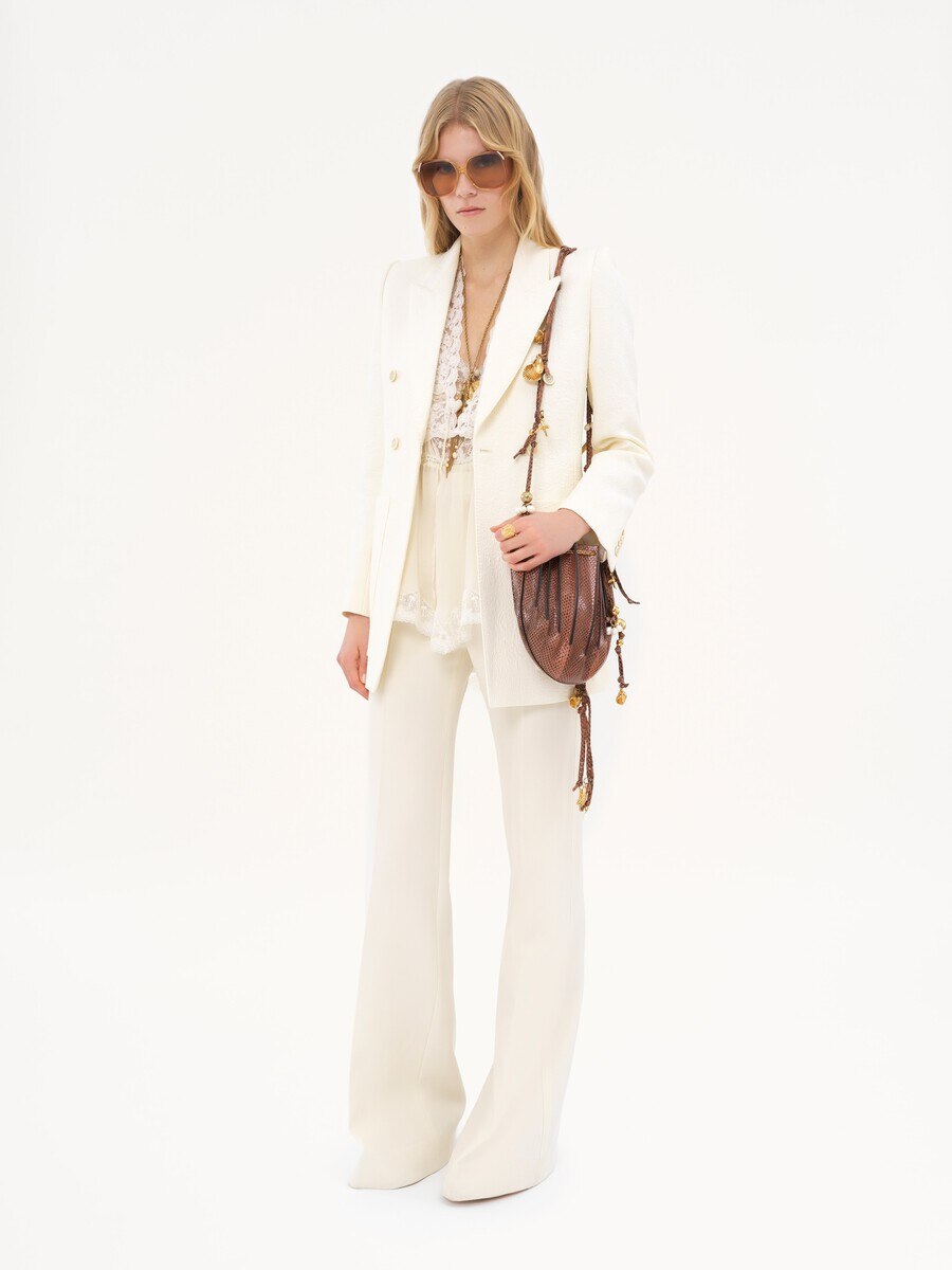 High-rise flared pants in wool grain de poudre - 3