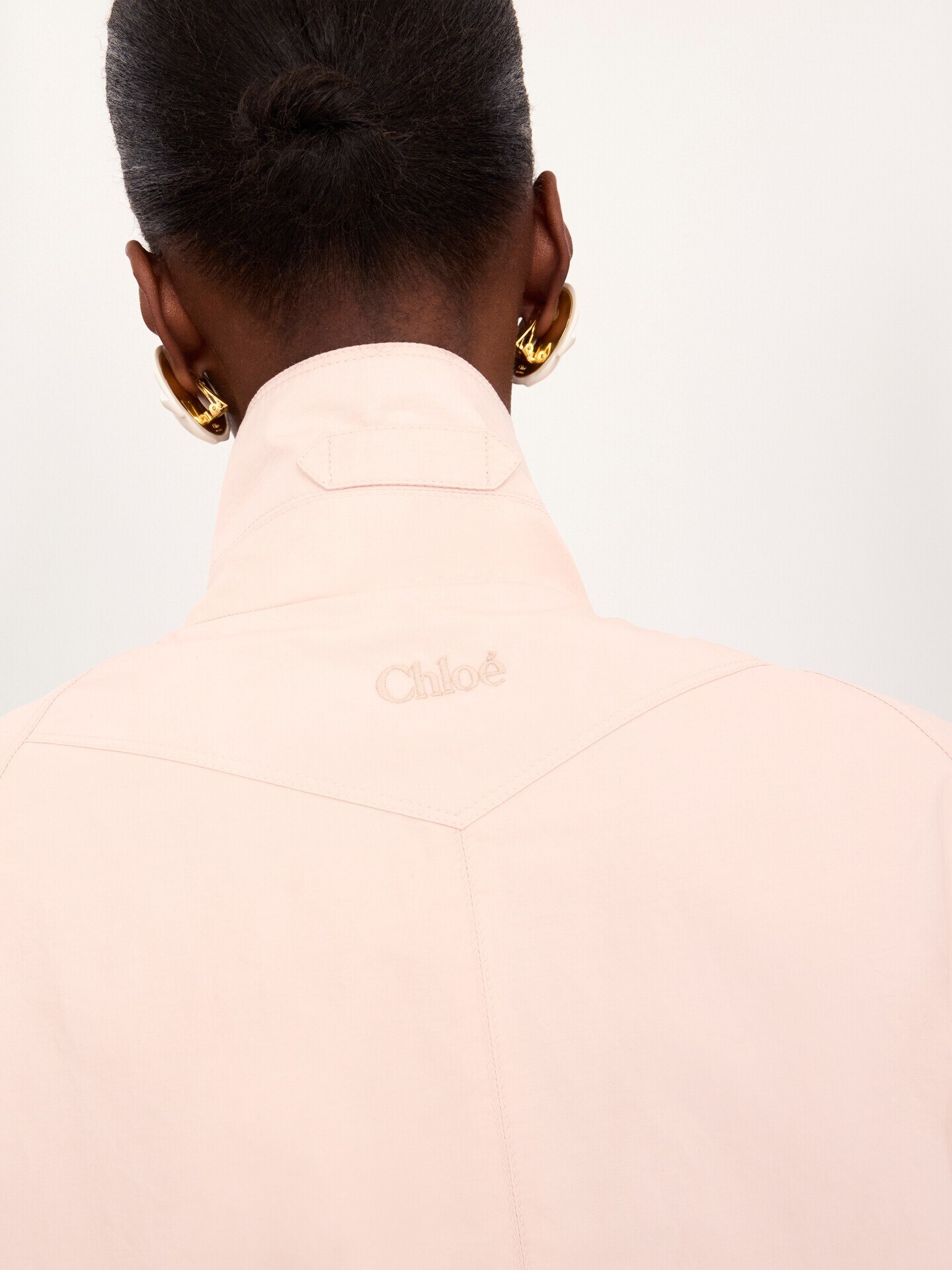 High-neck oversized cape coat in cotton poplin - 7