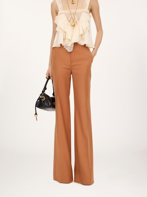 Pantalones acampanados de talle alto de gabardina de lana