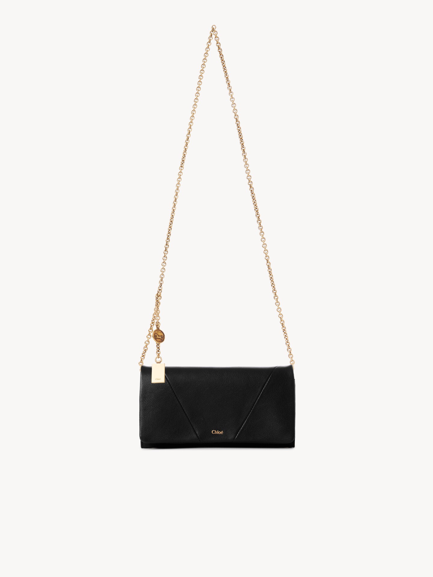 Chloé Spin flap wallet on chain in grained leather - 1