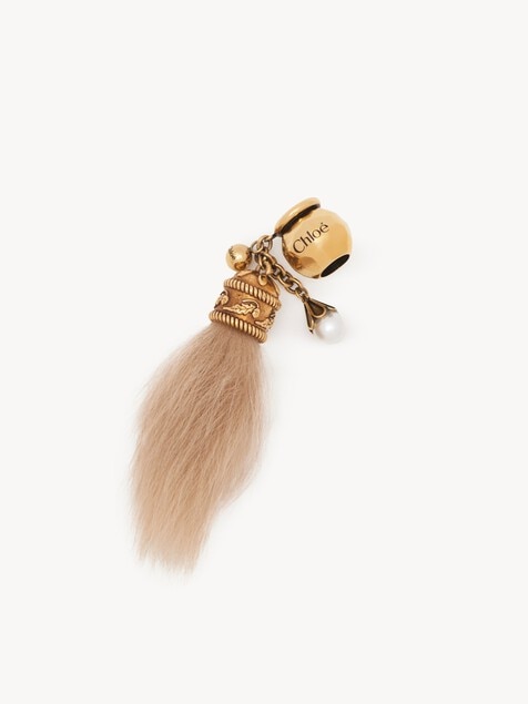 Sphere Shearling Tail Dice charm for Bracelet bag in brass