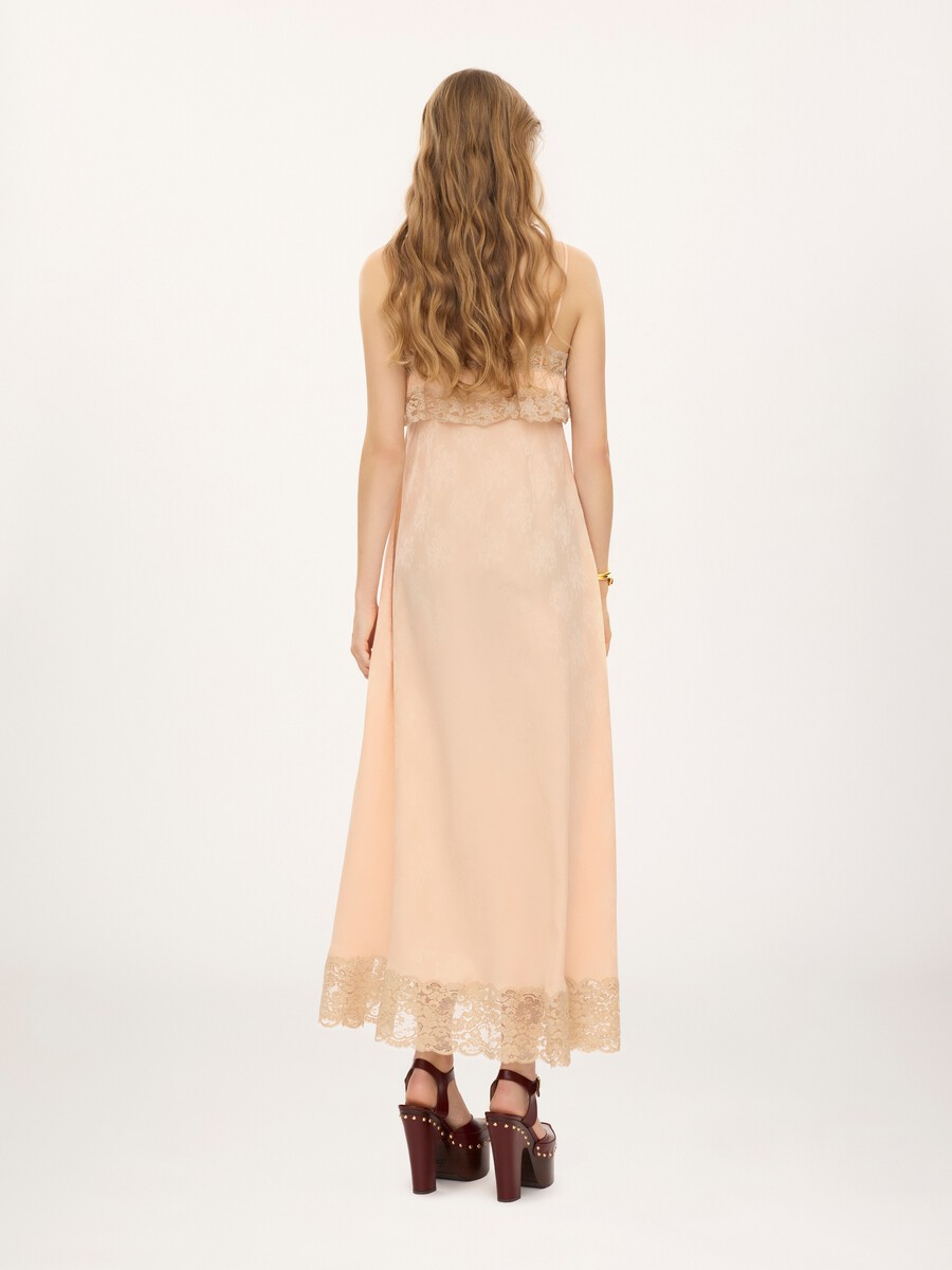 Thin-strap long dress in silk jacquard & lace - 5