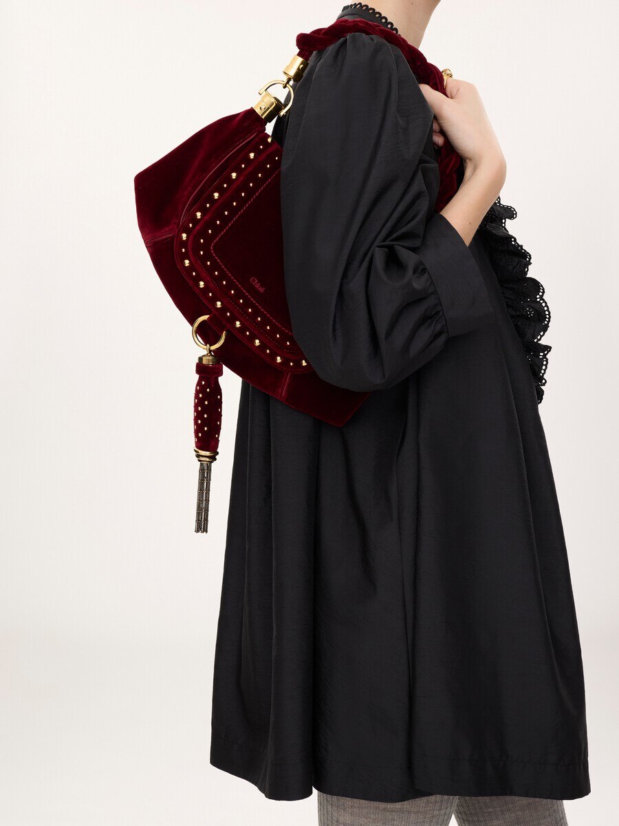 Small Marcie Foulard hobo bag in velvet with studs - 2