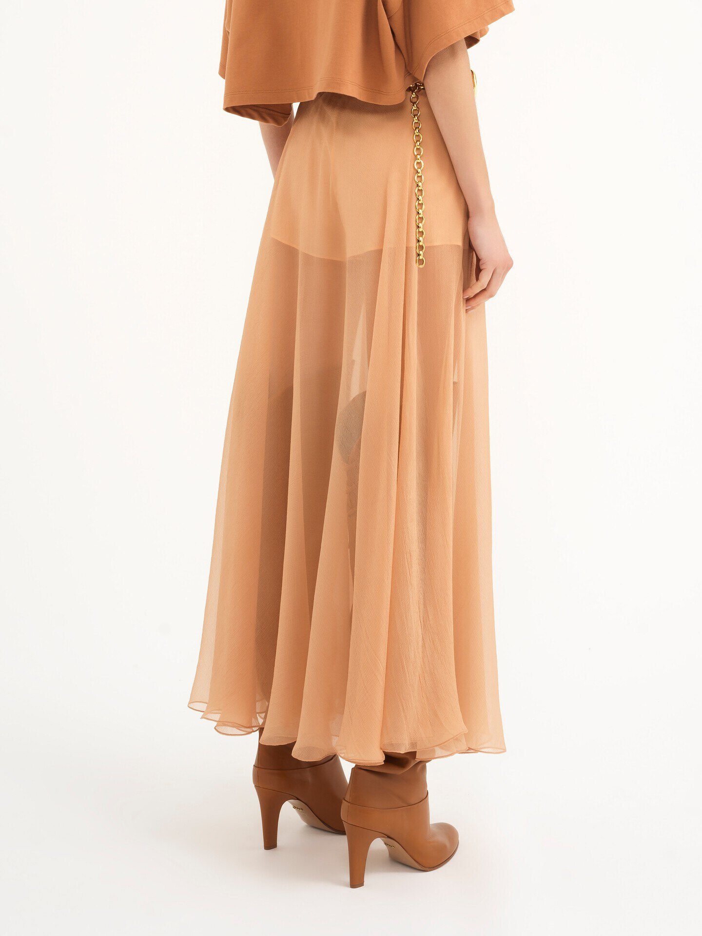 Fluid long skirt in silk mousseline - 5