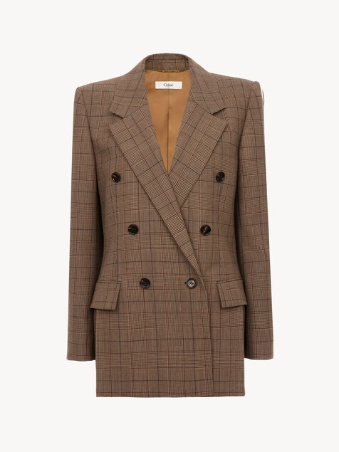 Double-breasted tailored jacket in check wool
