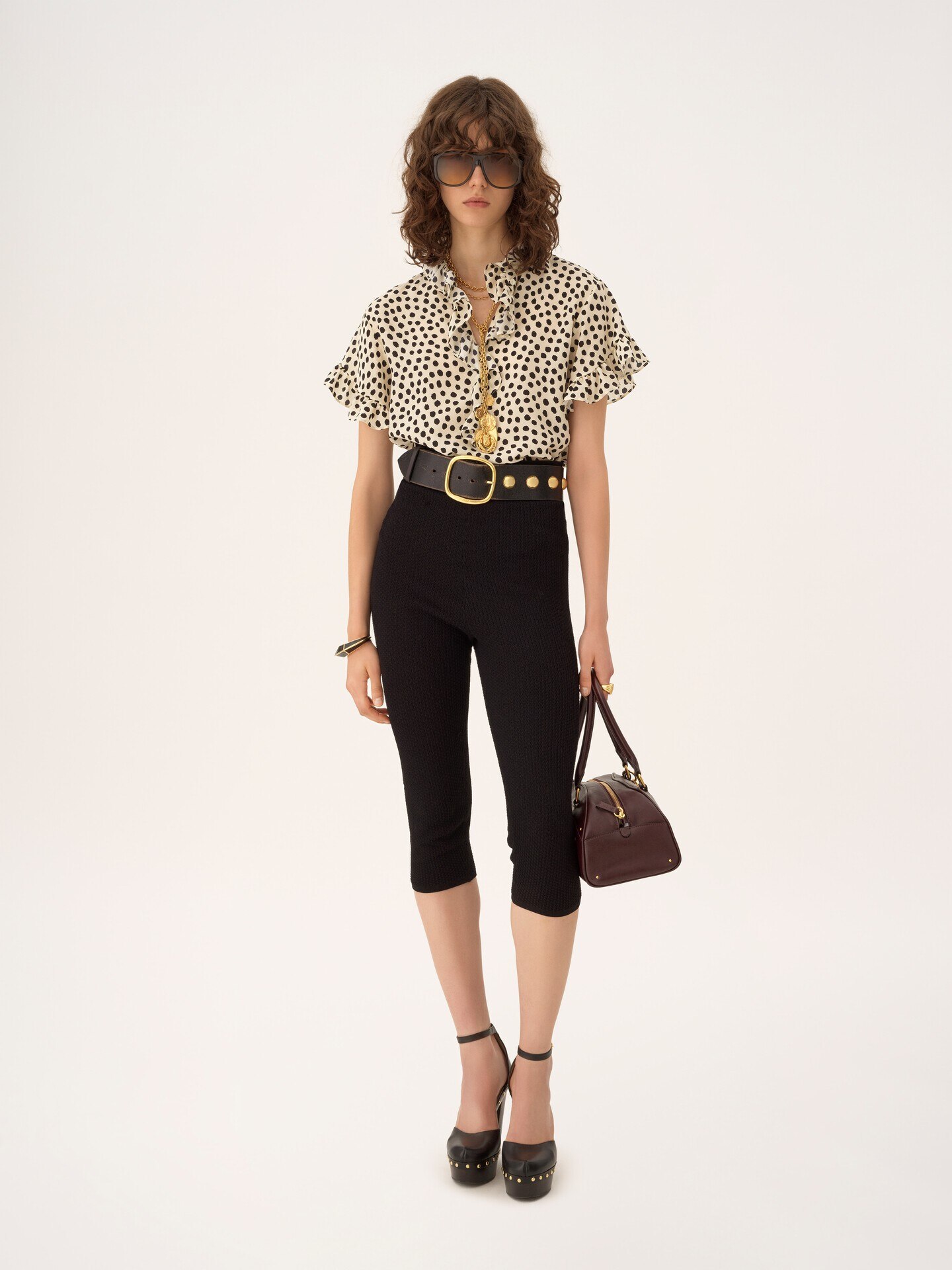 Short-sleeve ruffled top in cr&ecirc;pe de chine - 3