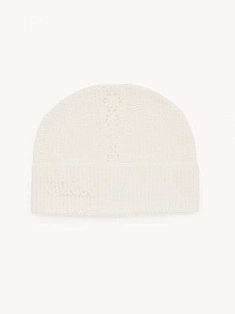 The Chlo&eacute; Lace Knit beanie in wool & lace jacquard