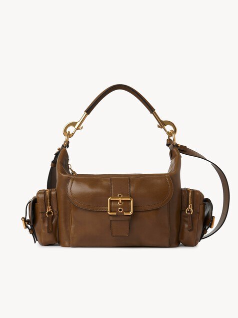 Camera bag in shiny leather