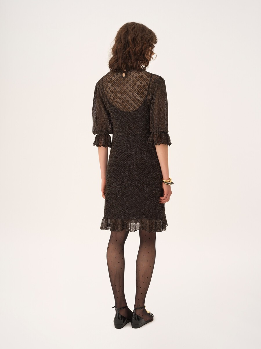 Ruffled puff-sleeve mini dress in a lurex knit - 5