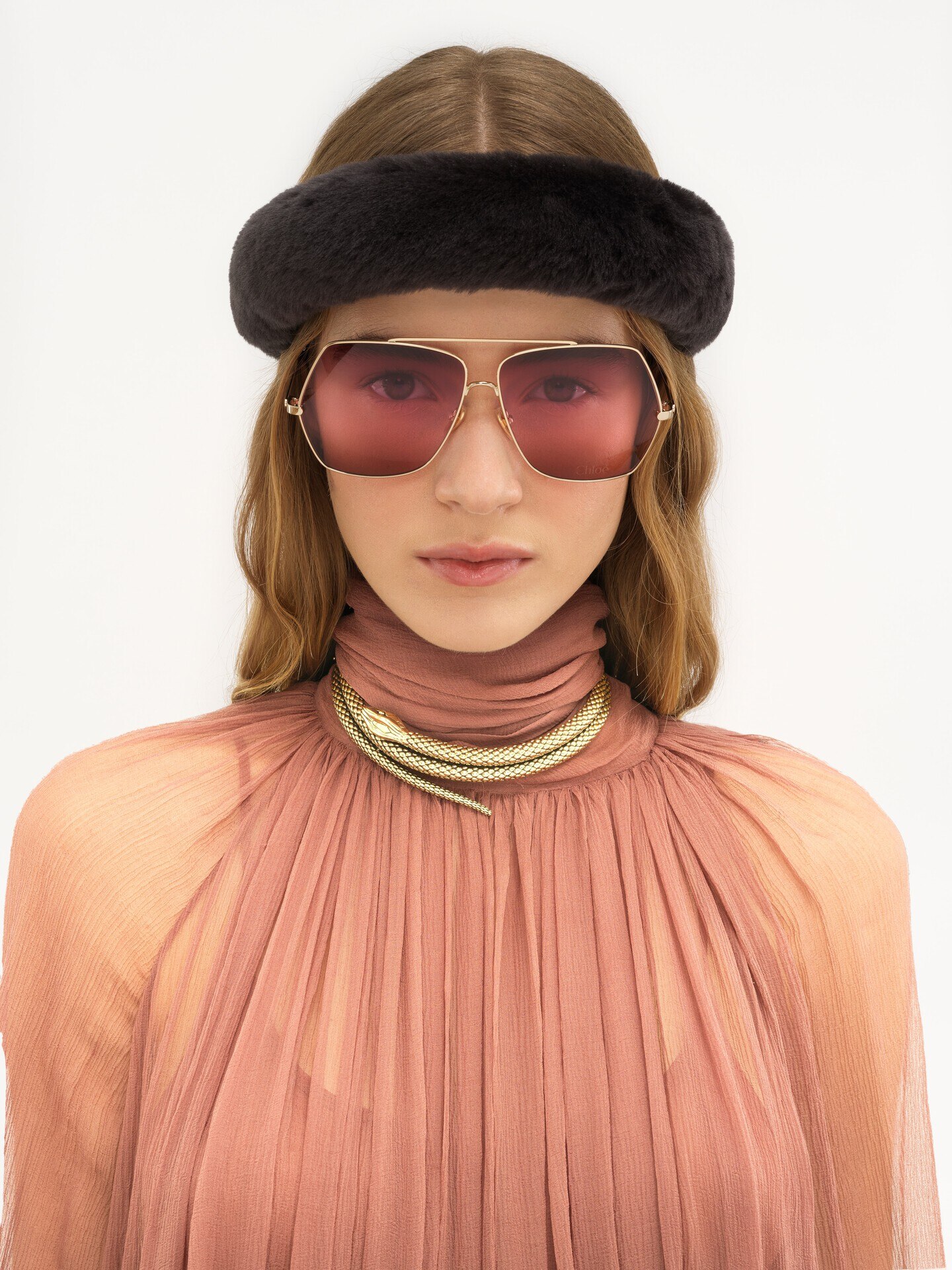 Gathered long dress in silk mousseline - 6