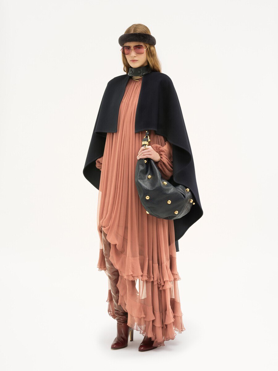 Gathered long dress in silk mousseline - 3