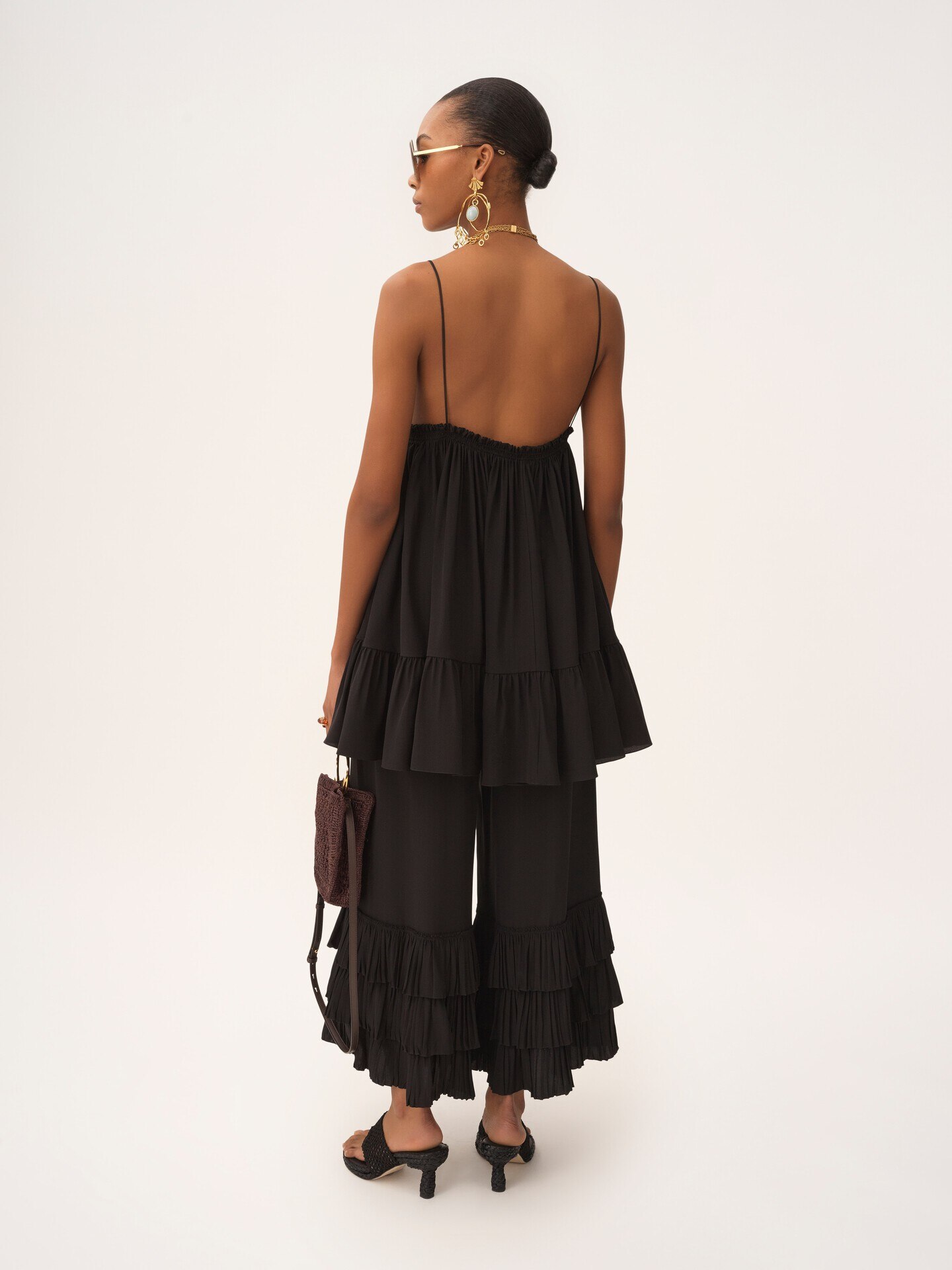 Thin-strap gathered mini dress in cr&ecirc;pe de chine - 6