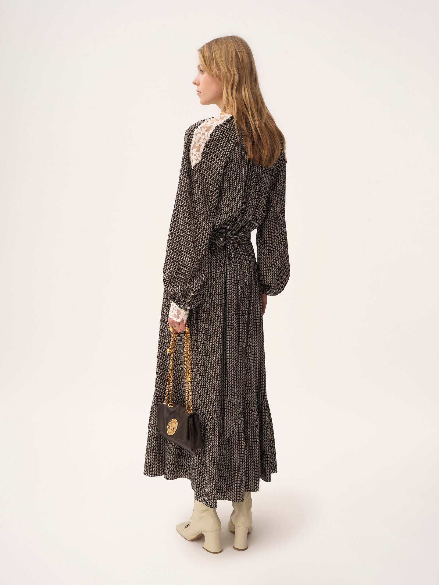 Gathered midi skirt in cr&ecirc;pe de chine - 5