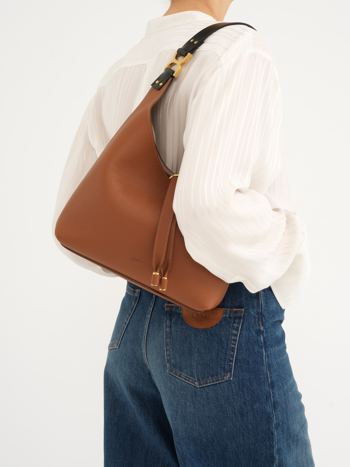 Small Marcie hobo bag in grained leather - 3