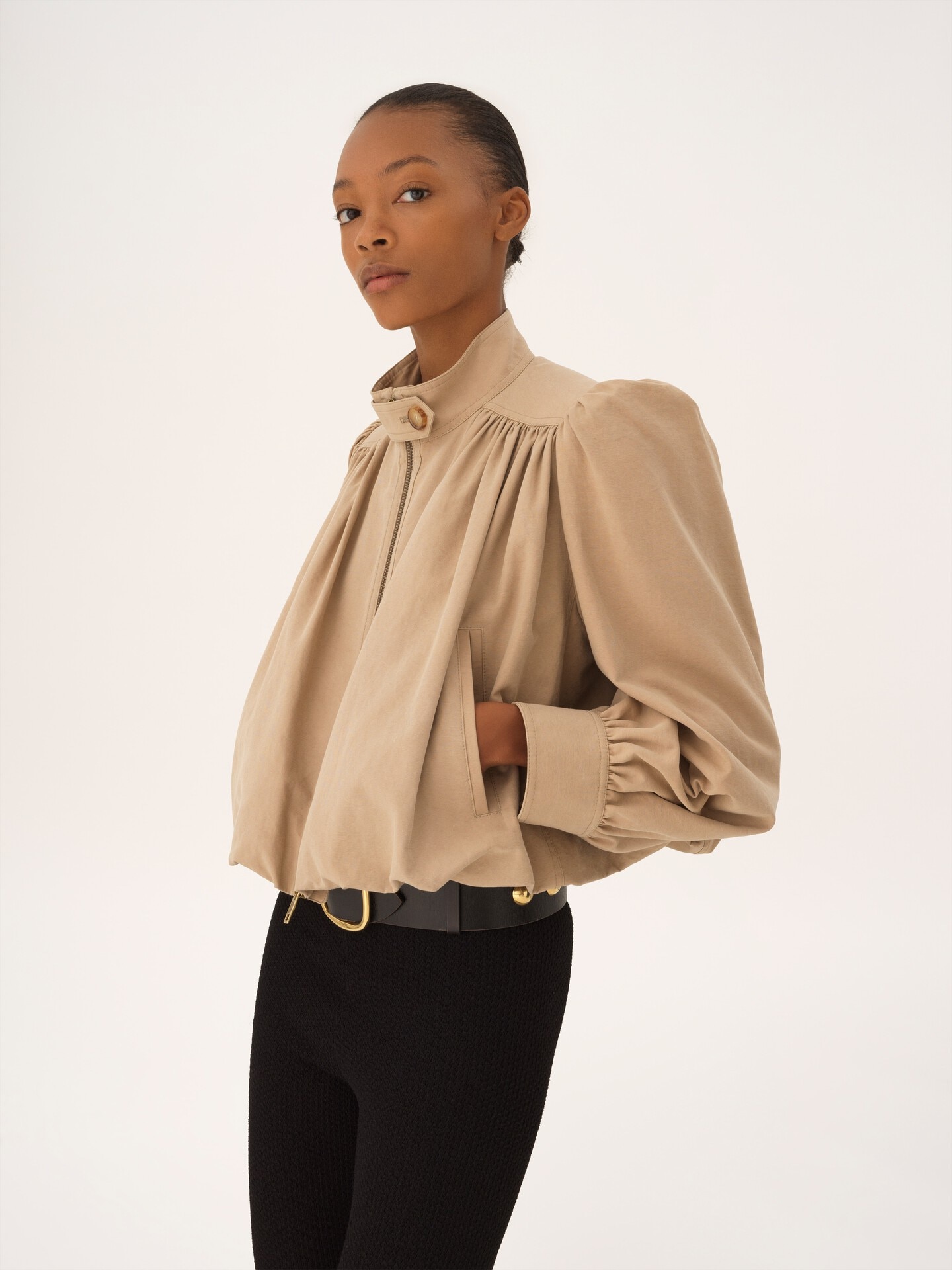 Gathered boule jacket in cotton canvas - 8