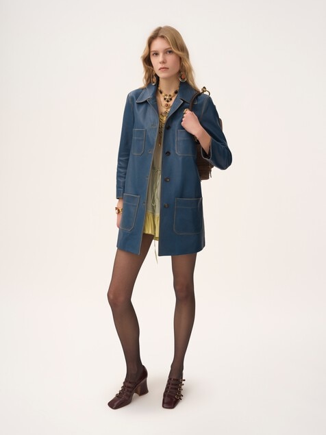 Single-breasted coat in leather