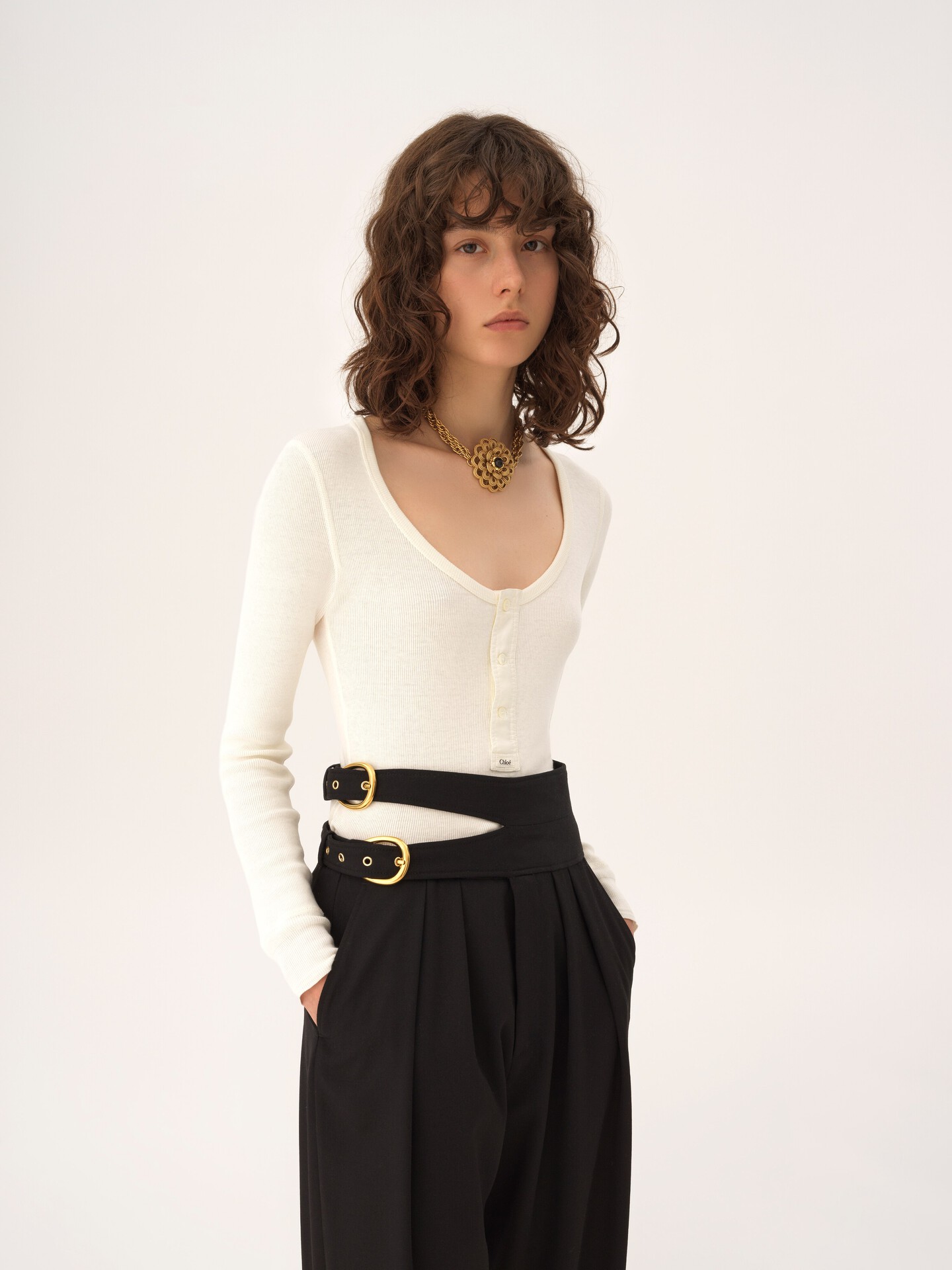 Scoop-neck Henley shirt in cotton jersey - 4