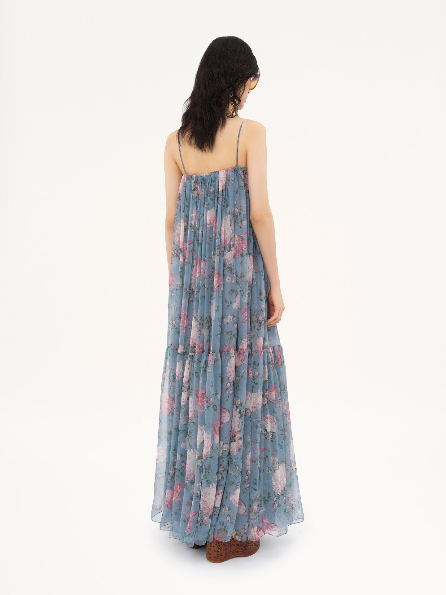 Sleeveless long dress in silk mousseline - 5