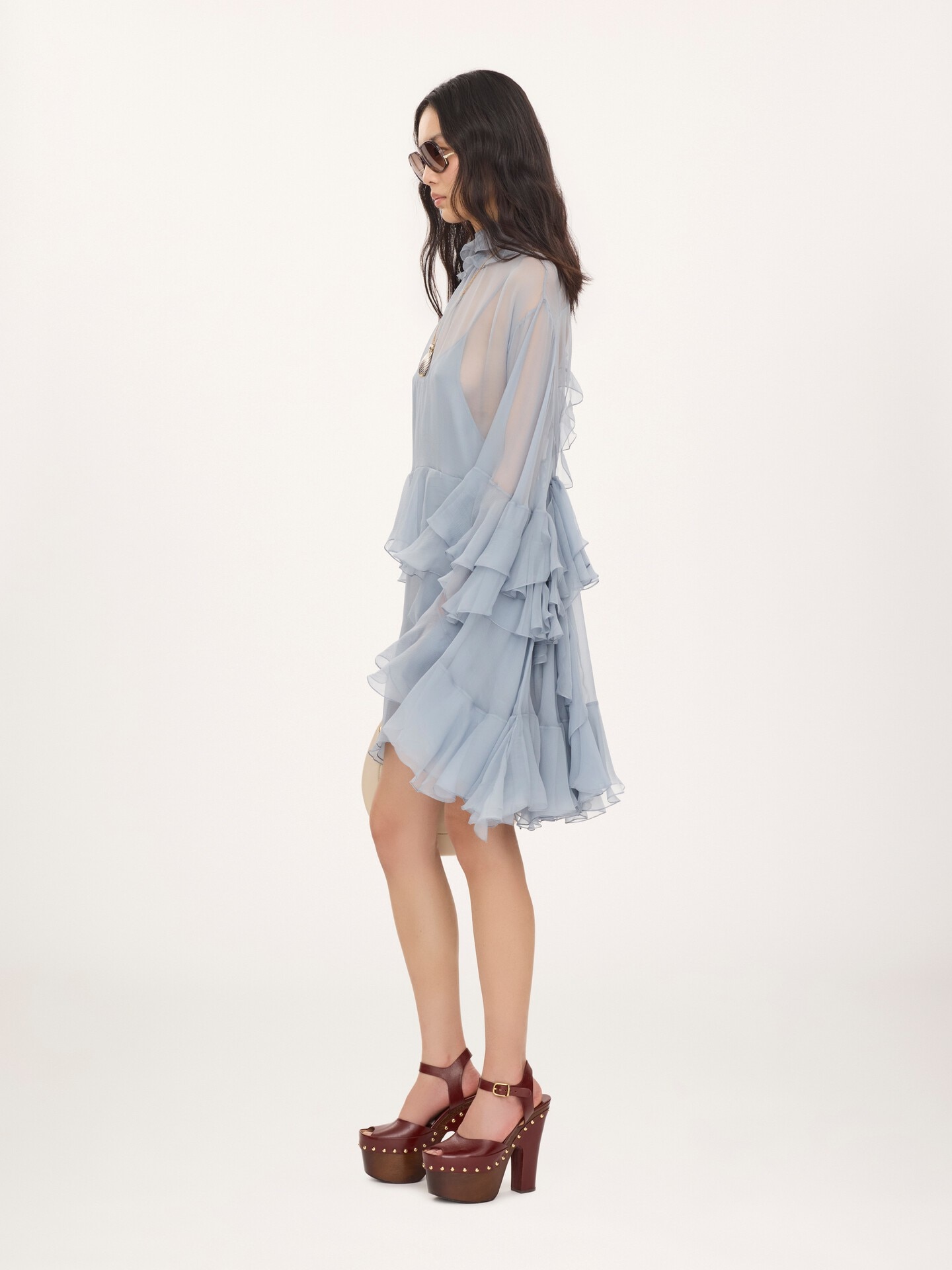 Minivestido con volantes de muselina de seda - 7