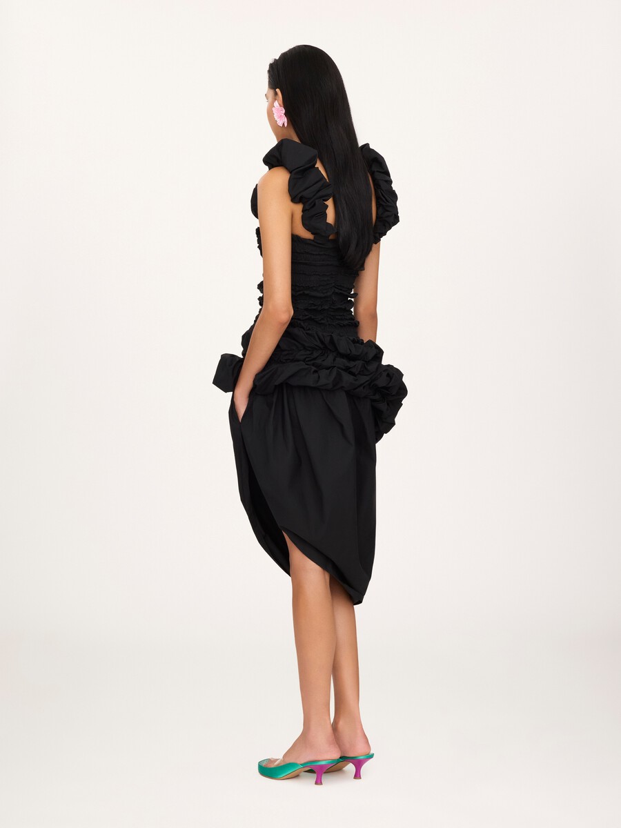 Ruched bustier midi dress in cotton poplin - 5