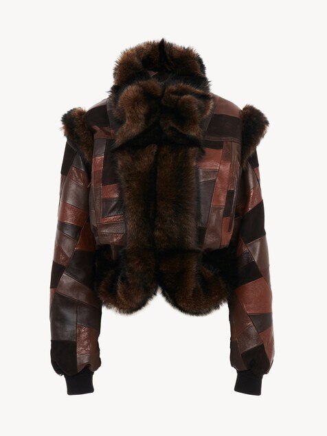 Short hybrid bomber jacket in leather