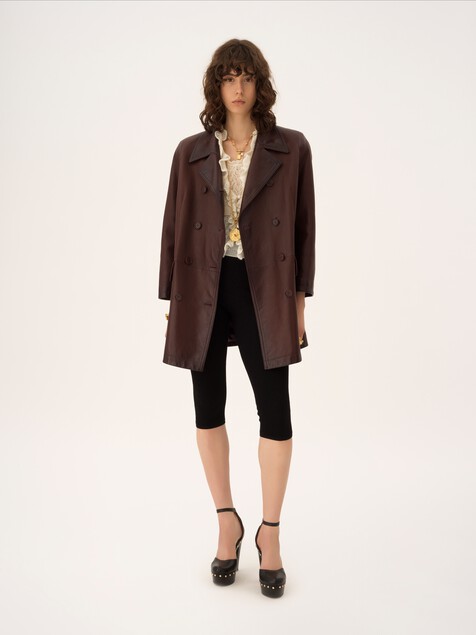 Double-breasted carcoat in leather