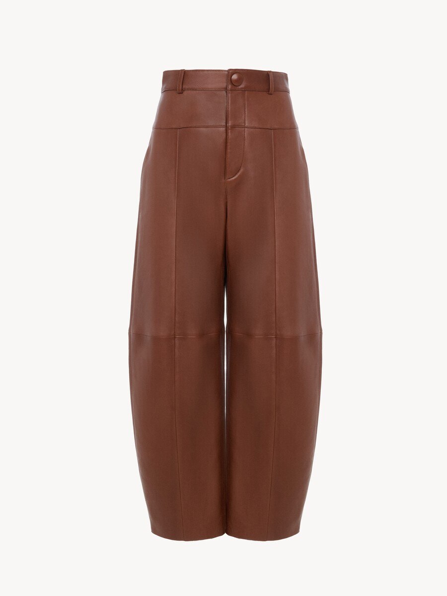 High-rise barrel pants in leather - 1