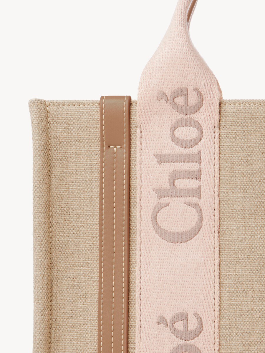 Small Woody tote bag in linen - 8