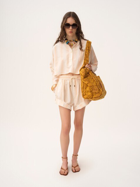 Turn-up drawstring shorts in cotton