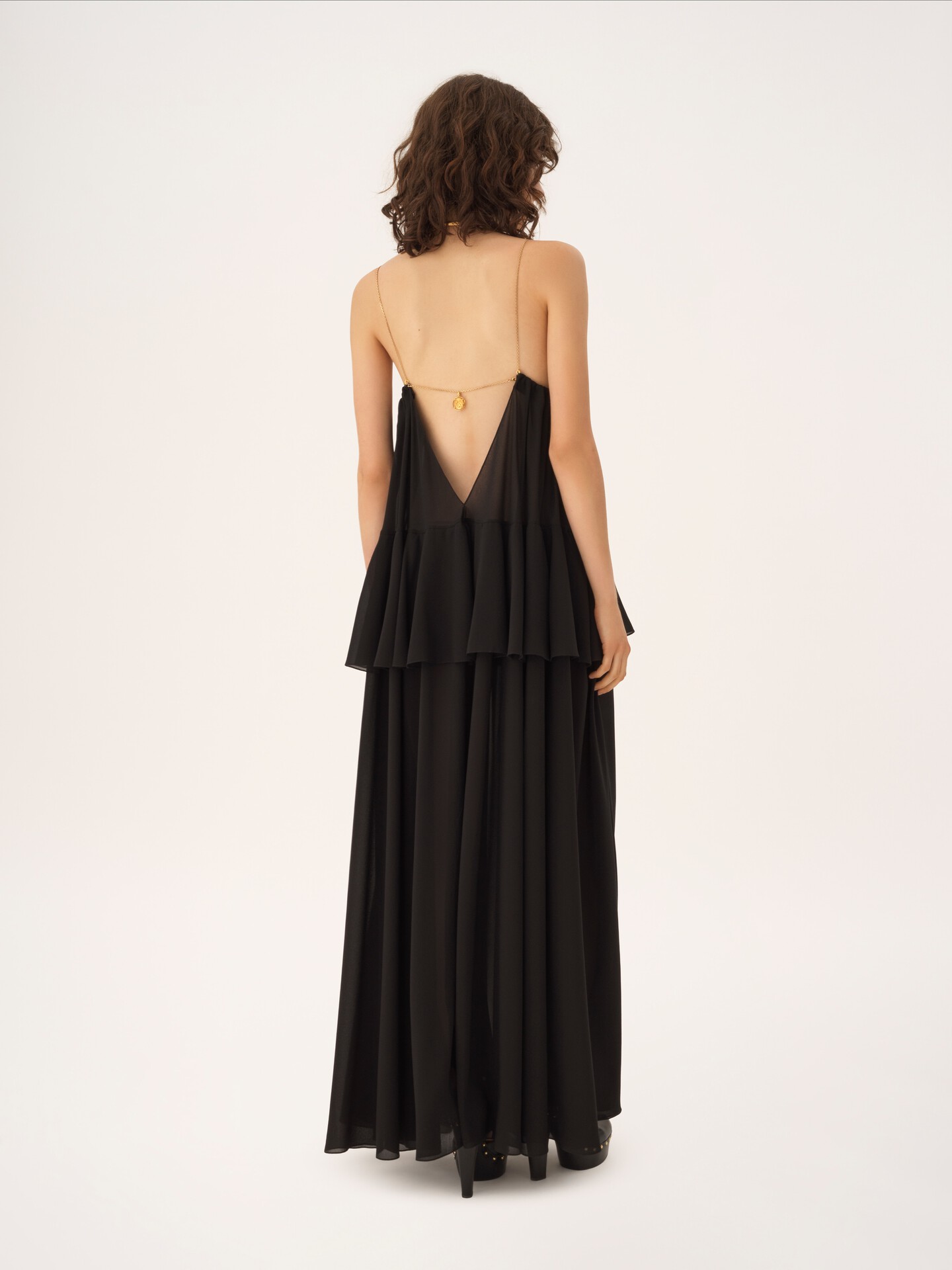 Sleeveless long dress in silk georgette - 5