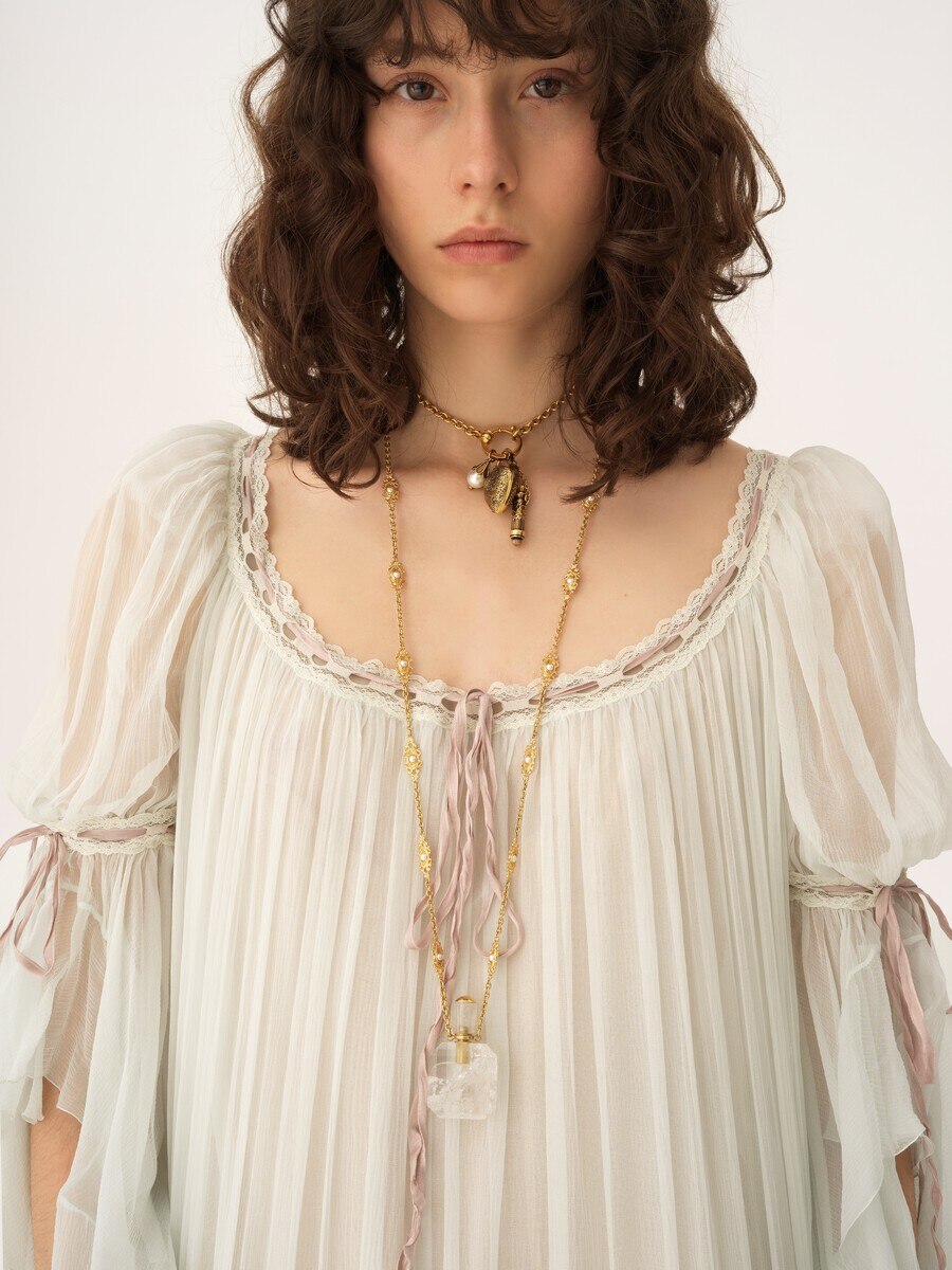 Oversized long ruffled dress in silk mousseline - 8