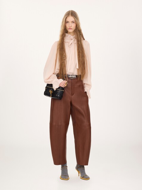 High-rise barrel pants in leather
