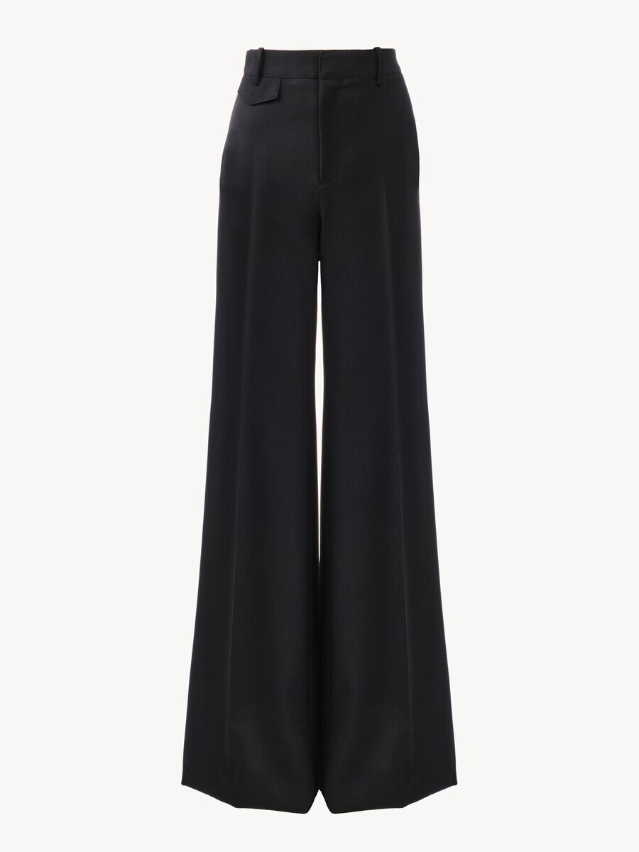 High-rise flared pants in wool grain de poudre - 1