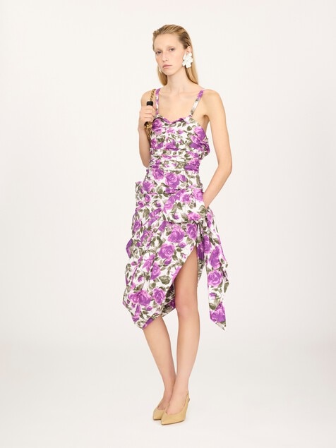 Wrapped bustier midi dress in cotton poplin
