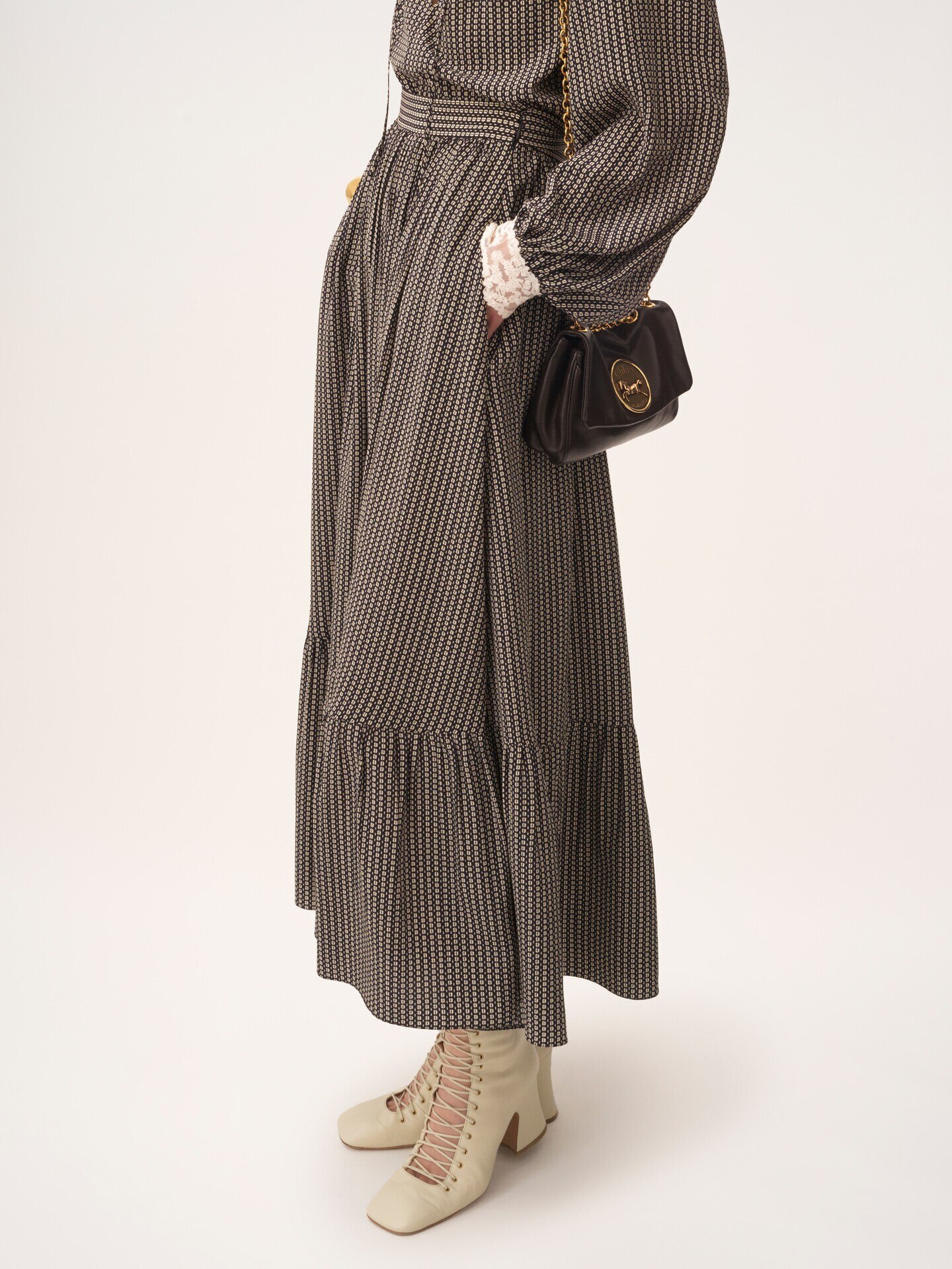 Gathered midi skirt in cr&ecirc;pe de chine - 4