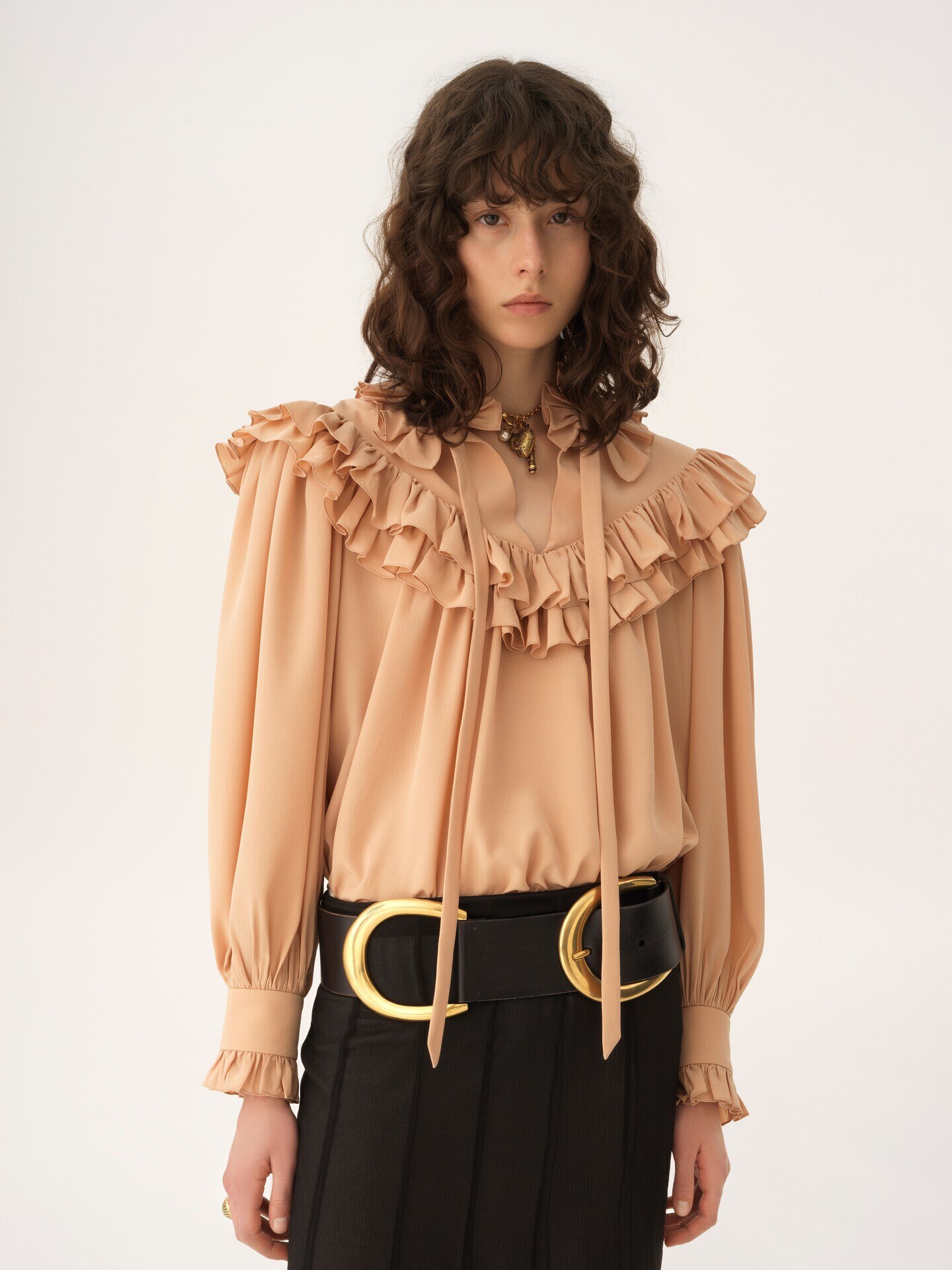 Oversized ruffle top in crêpe de chine - 5