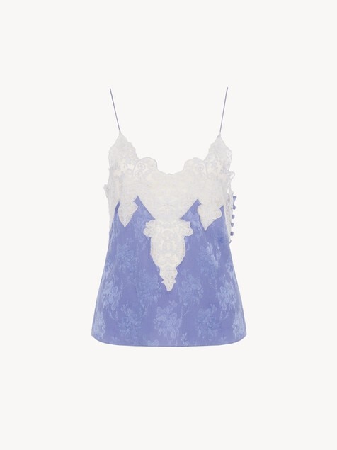 Camisole top in silk jacquard & lace