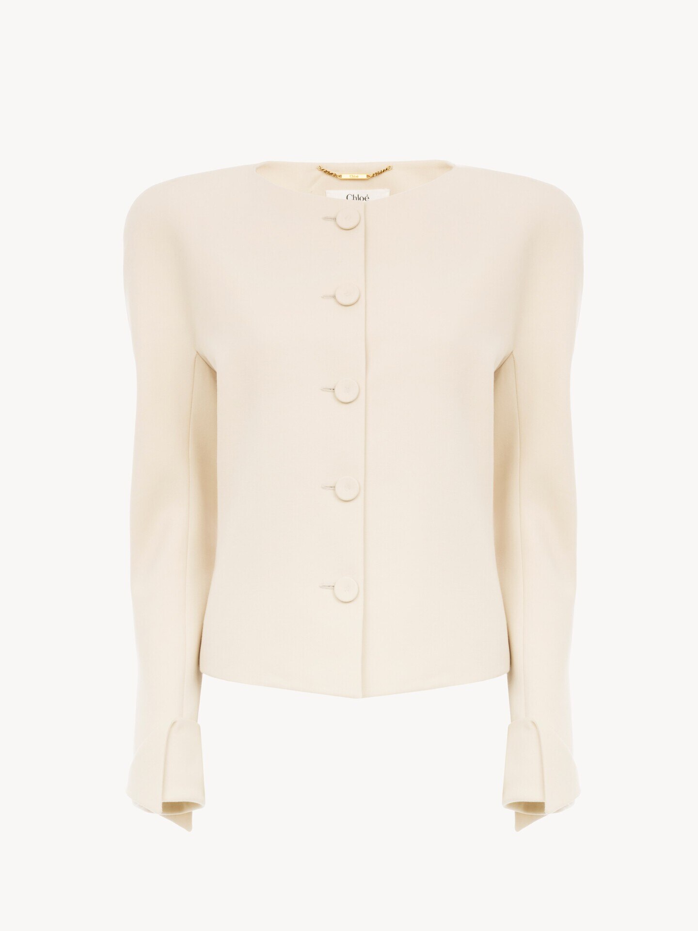Collarless fitted jacket in wool grain de poudre - 1