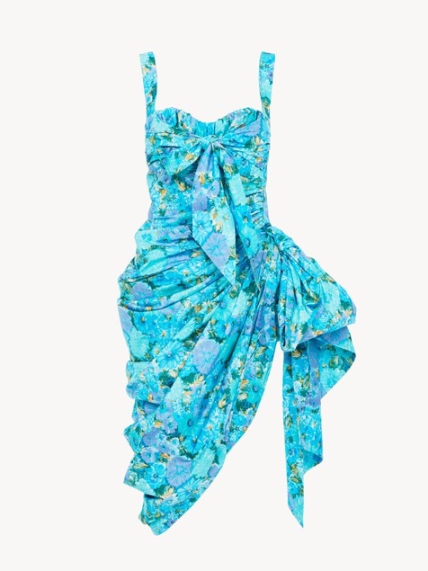 Wrapped bustier midi dress in cotton poplin