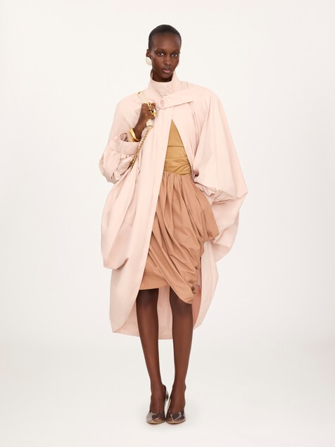 High-neck oversized cape coat in cotton poplin