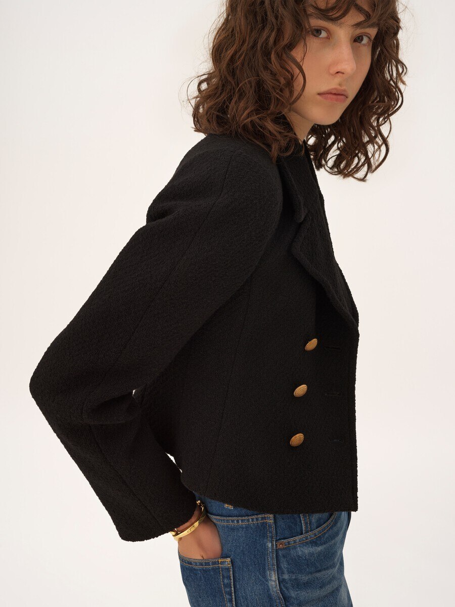 Double-breasted cropped jacket in wool bouclette - 6