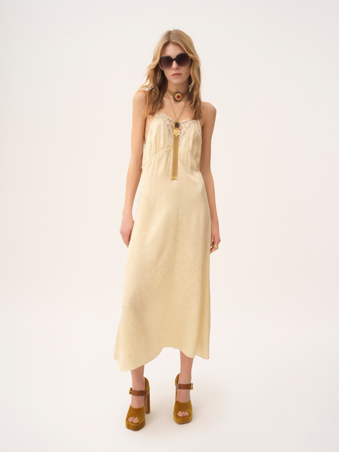 Vestido midi con tirantes finos de jacquard de seda y encaje - 3